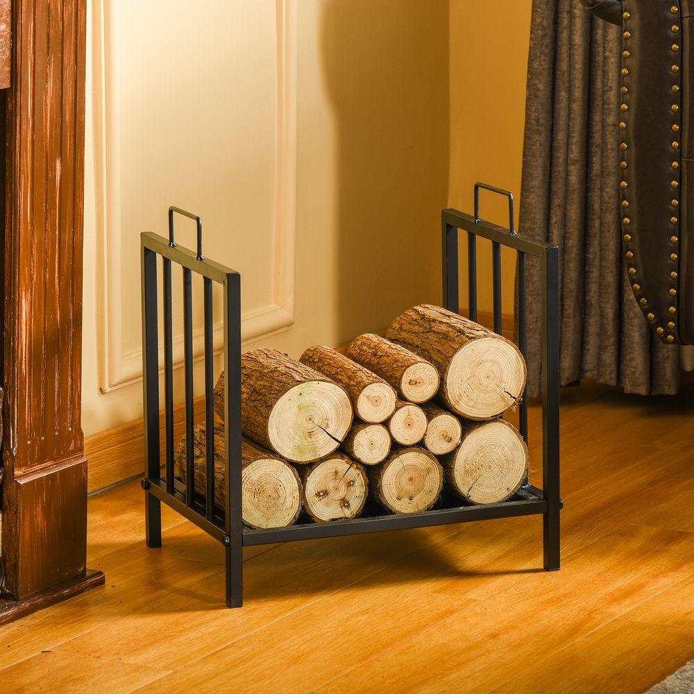 Firewood Log Rack Fireplace Holder Wood Storage Rack with 2 Handles Out Indoor