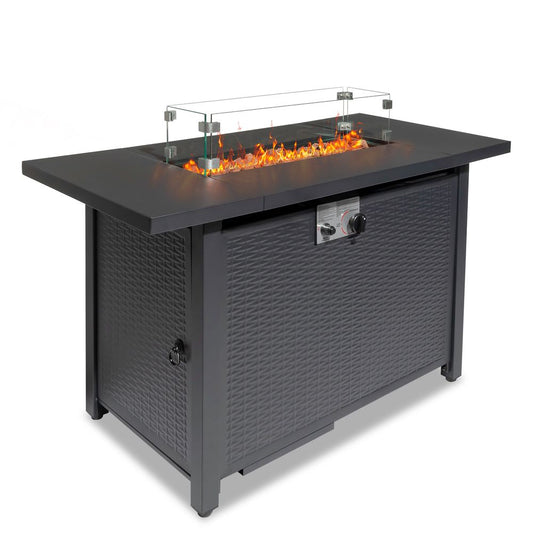 43-Inch Fire Table，50000 BTU Gas Firepit with Volcanic Stone Black