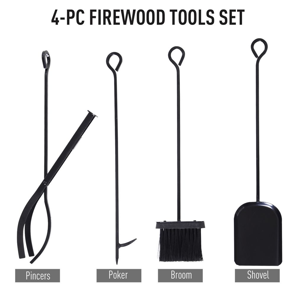 Firewood Stand Log Rack Holder 84cm with 4-PC Fireplace Tools Set