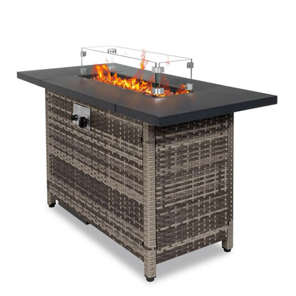 43-Inch Fire Table，50000 BTU Gas Firepit with Volcanic Stone Black