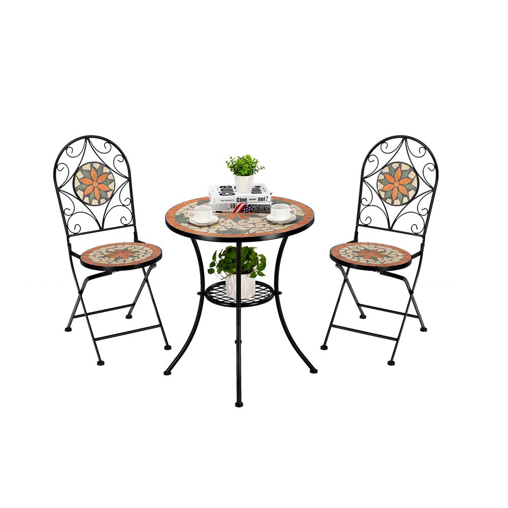 Artisasset Ceramic Inlaid Maple Leaf Shape Mosaic Table And Chair Set - 2 Chair （only chair）