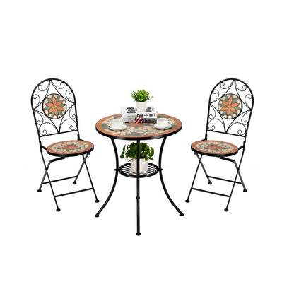 Artisasset Ceramic Inlaid Maple Leaf Shape Mosaic Table And Chair Set - 2 Chair （only chair）