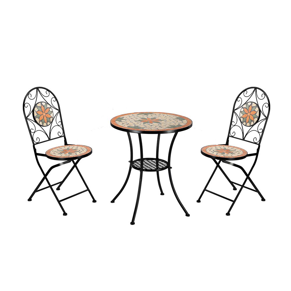 Artisasset Ceramic Inlaid Maple Leaf Shape Mosaic Table And Chair Set - 2 Chair （only chair）