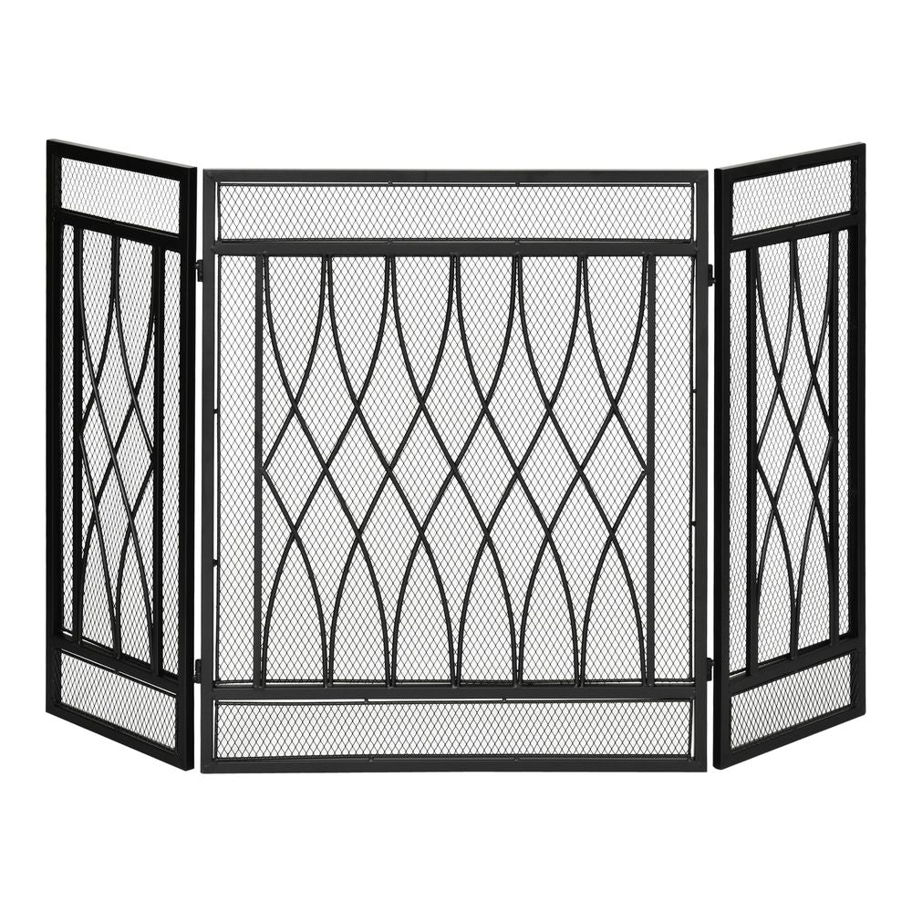 3-Panel Folding Fireplace Screen Metal Mesh Fire Spark Guard Black