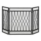 3-Panel Folding Fireplace Screen Metal Mesh Fire Spark Guard Black