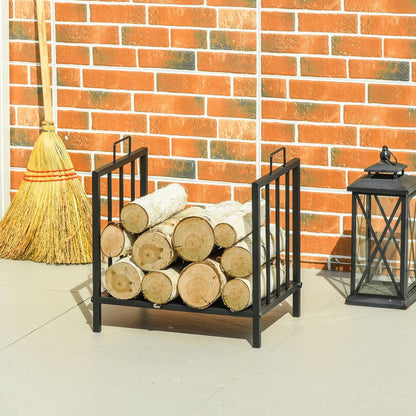 Firewood Log Rack Fireplace Holder Wood Storage Rack with 2 Handles Out Indoor