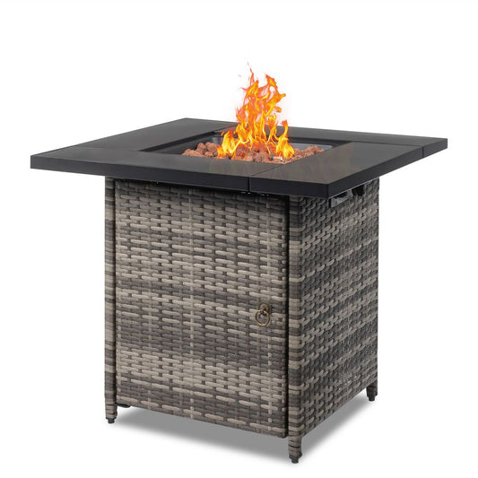 28-Inch Fire Table，50000 BTU Gas Firepit with Volcanic  Black