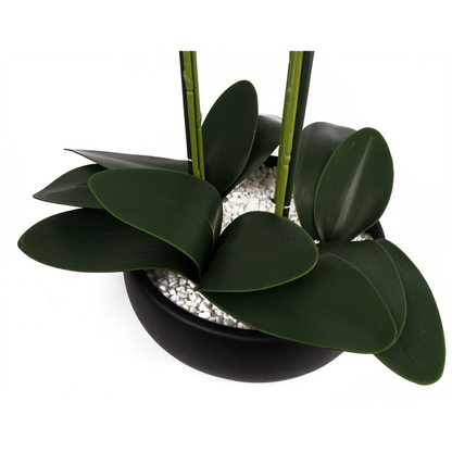 60cm Orchid Artificial White - Black Ceramic Planter