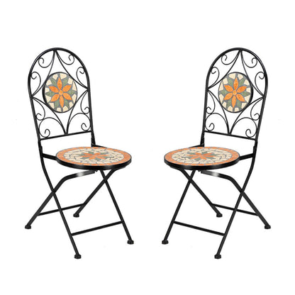 Artisasset Ceramic Inlaid Maple Leaf Shape Mosaic Table And Chair Set - 2 Chair （only chair）