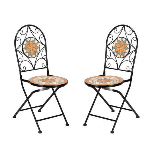 Artisasset Ceramic Inlaid Maple Leaf Shape Mosaic Table And Chair Set - 2 Chair （only chair）